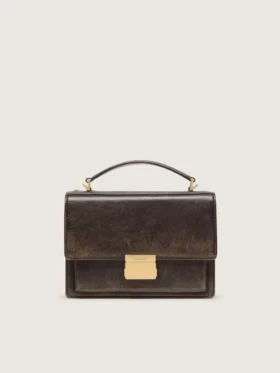 Venezia-Tasche aus vintage-braunem, geprägtem Leder mit goldenen Details