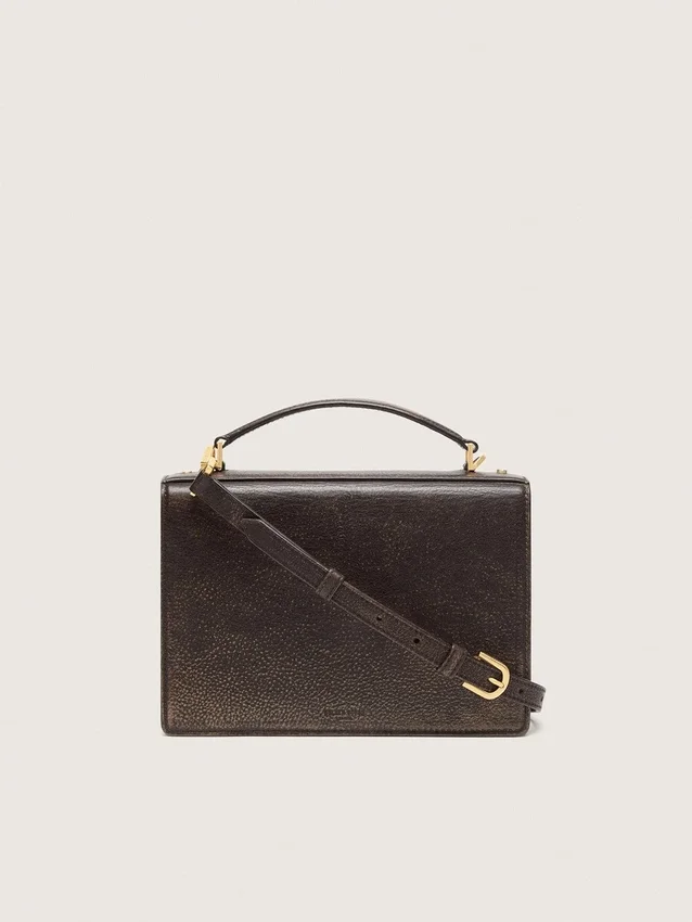 Venezia-Tasche aus vintage-braunem, geprägtem Leder mit goldenen Details
