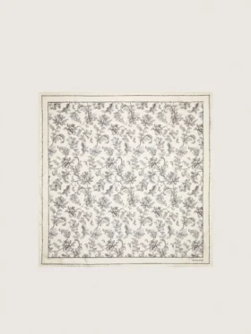Vintage-Seidenschal in Weiß mit schwarzem Blumenmuster