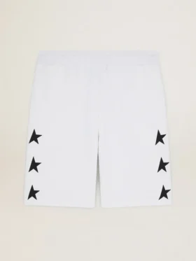 Vintage-weiße Bermuda-Shorts für Herren mit kontrastierenden schwarzen Sternen