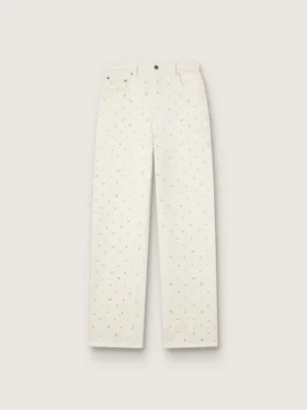 Weiße Damenjeans mit Perlen und Kristallen