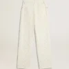 Weiße Damenjeans mit Perlen und Kristallen