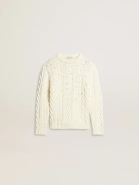 Weißer Wollpullover für Mädchen mit Perlen