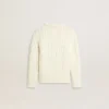 Weißer Wollpullover für Mädchen mit Perlen