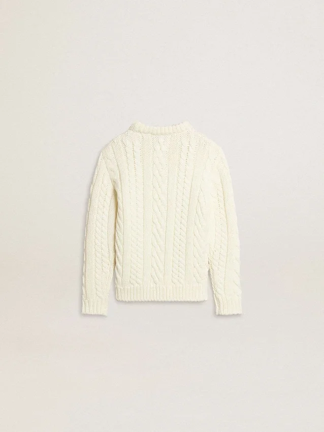 Weißer Wollpullover für Mädchen mit Perlen