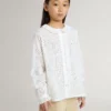 Weißes Baumwollhemd für Mädchen mit Broderie Anglaise
