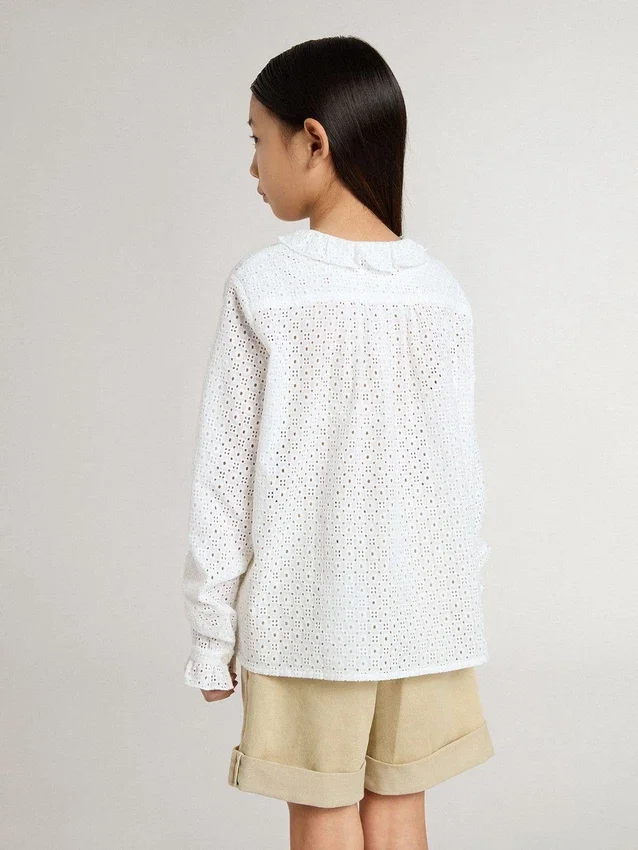 Weißes Baumwollhemd für Mädchen mit Broderie Anglaise