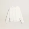 Weißes Baumwollhemd für Mädchen mit Broderie Anglaise