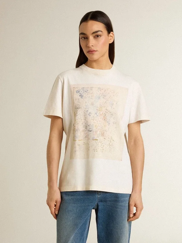 Weißes Damen-Hemd mit Blumenprint
