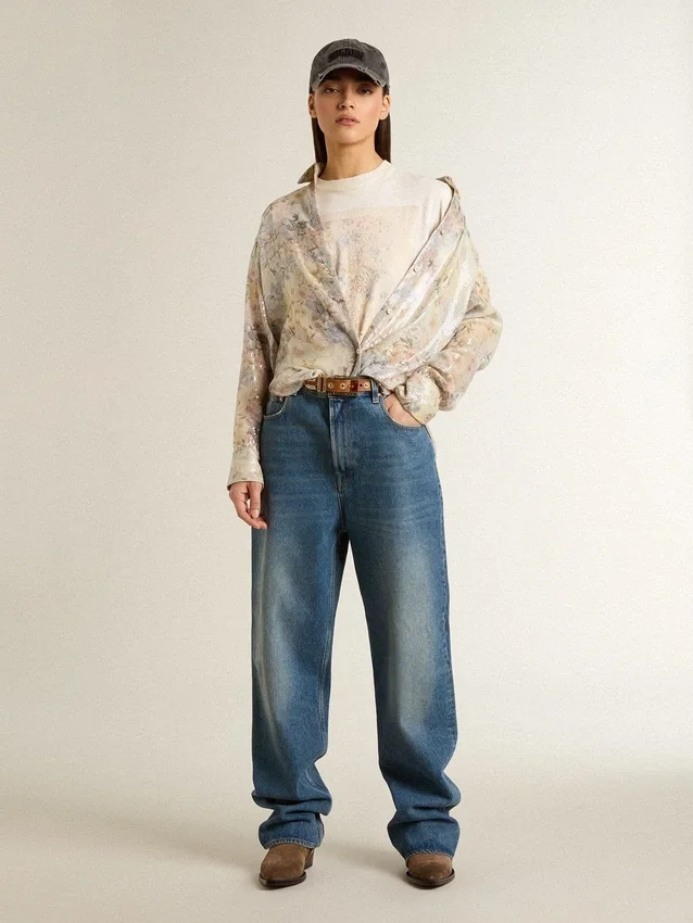 Weißes Damen-Hemd mit Blumenprint