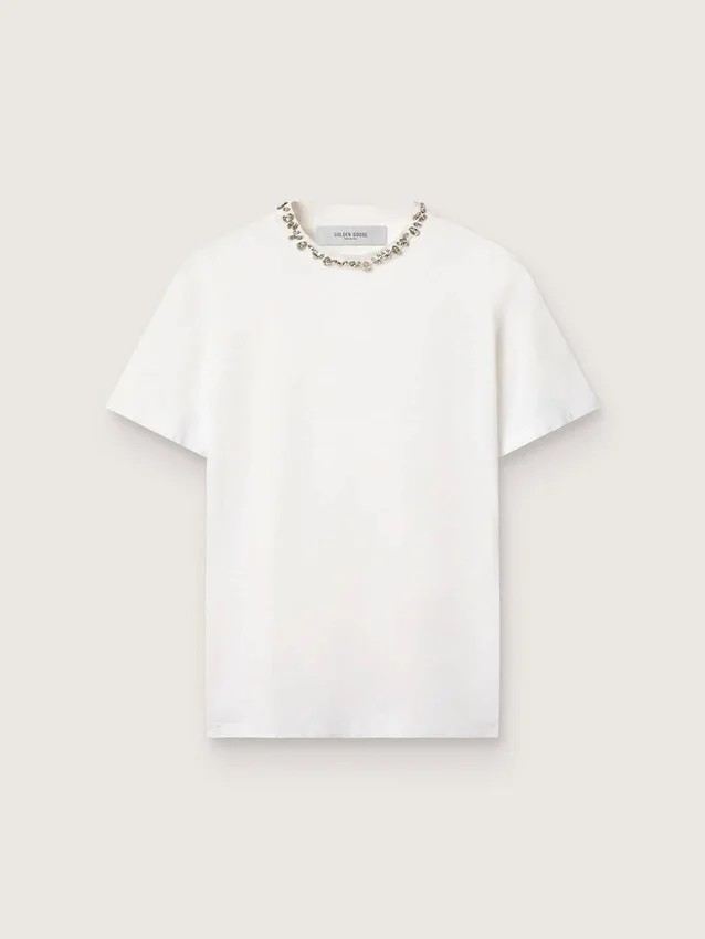 Weißes Damen-Hemd mit Cabochon-Kristallen