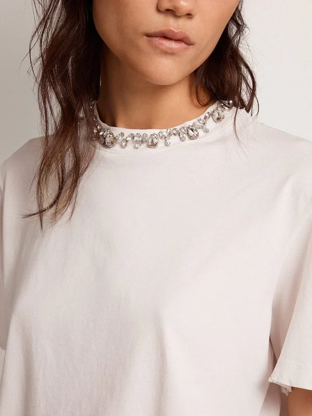 Weißes Damen-Hemd mit Cabochon-Kristallen