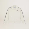 Weißes Damen-Sweatshirt mit Reißverschluss, weißem Streifen und schwarzen Sternen