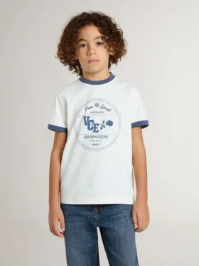 Weißes Hemd für Jungen mit blauem Aufdruck