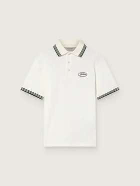 Weißes Herren-Polohemd aus Baumwolle mit durchbrochenem Jacquard-Muster