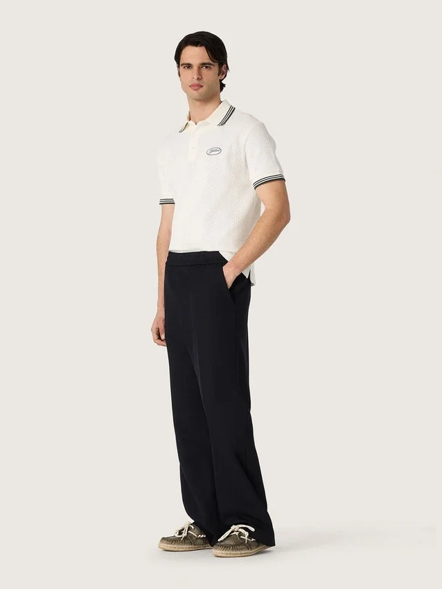 Weißes Herren-Polohemd aus Baumwolle mit durchbrochenem Jacquard-Muster