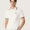 Weißes Herren-Polohemd aus Baumwolle mit durchbrochenem Jacquard-Muster