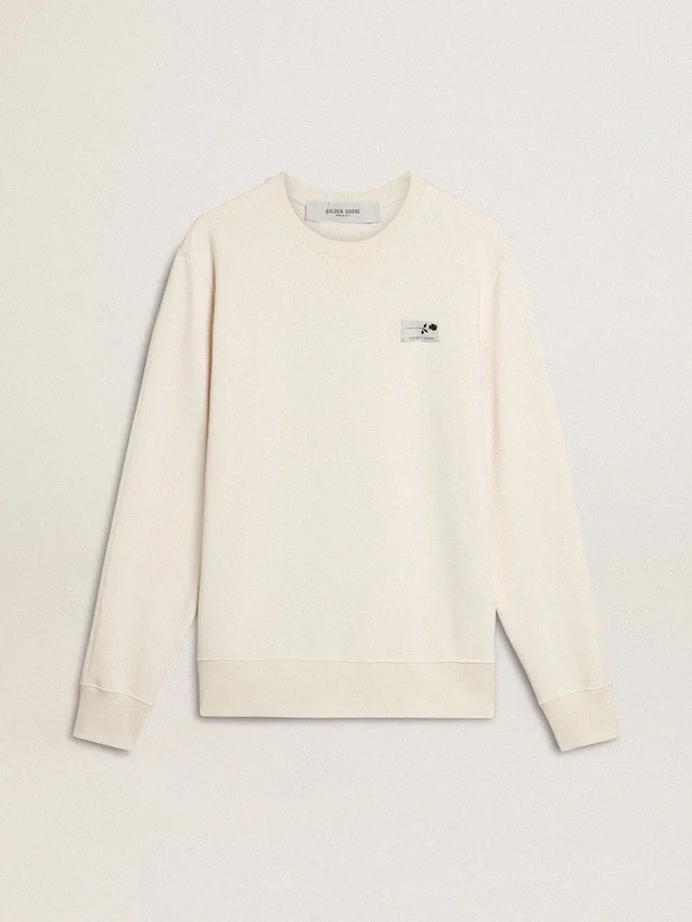 Weißes Herren-Sweatshirt aus Baumwolle mit Aufdruck auf der Rückseite