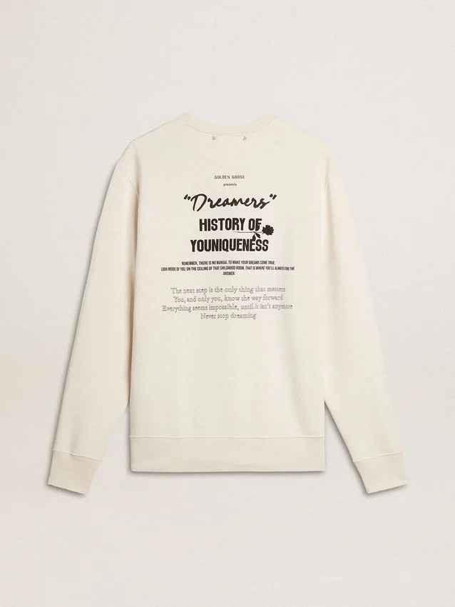 Weißes Herren-Sweatshirt aus Baumwolle mit Aufdruck auf der Rückseite