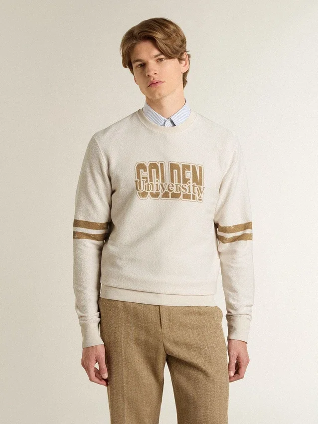 Weißes Herren-Sweatshirt aus Baumwolle mit Aufdruck auf der Vorderseite