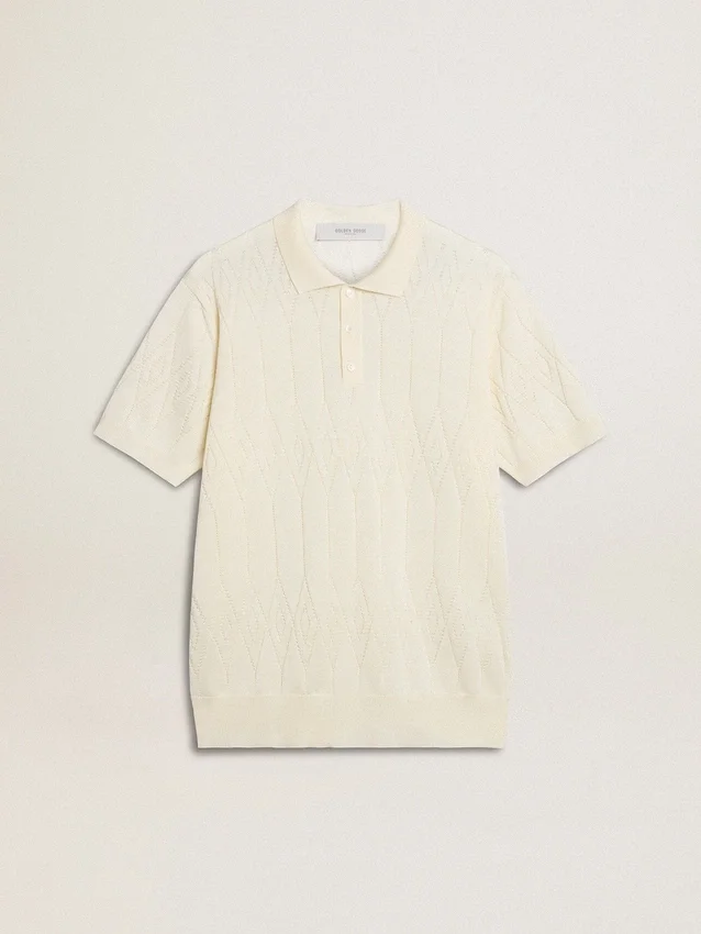 Weißes Jacquard-Strick-Hemd für Herren