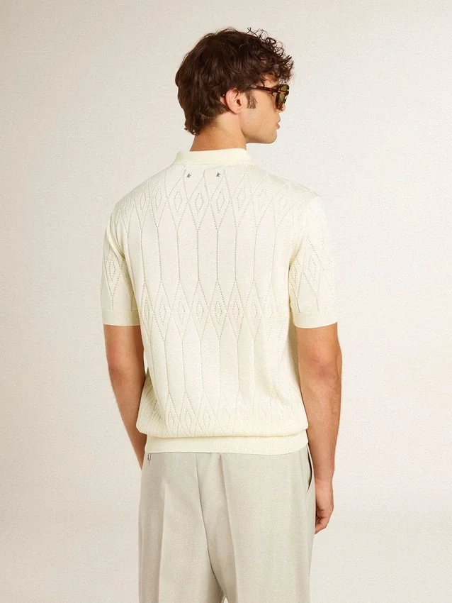 Weißes Jacquard-Strick-Hemd für Herren