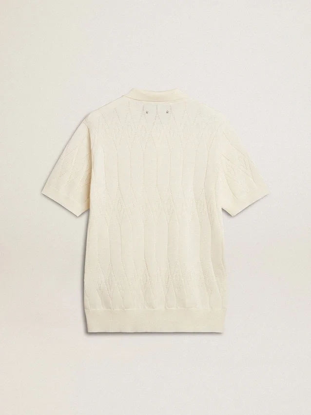Weißes Jacquard-Strick-Hemd für Herren