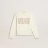 Weißes Mädchen-Sweatshirt mit mehrfarbigem goldenem Schriftzug auf der Vorderseite