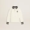 Weißes Polo-Sweatshirt für Kinder aus Baumwolle mit Stickerei auf der Brust und Aufdruck auf der Rückseite