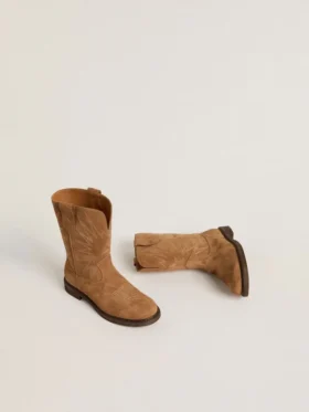 Wish Junior-Stiefel aus kamelfarbenem Wildleder mit Sternstickerei