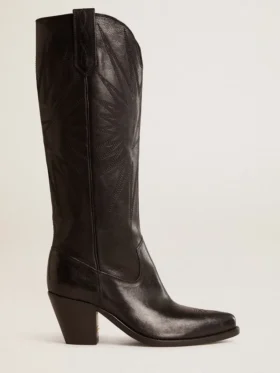 Wish Star Damenstiefel aus schwarzem Leder mit Sternstickerei