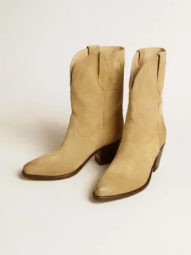 „Wish Star“-Stiefel aus sandfarbenem, gewachstem Wildleder mit Sternstickerei