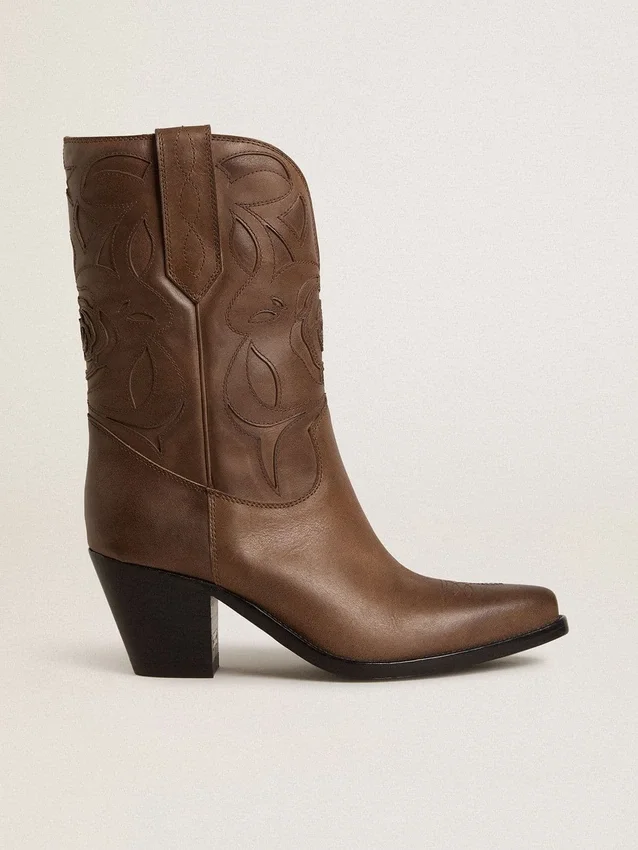 „Wish Star“-Stiefel aus taubengrauem Leder mit Ton-in-Ton-Einlagen