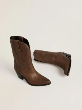 „Wish Star“-Stiefel aus taubengrauem Leder mit Ton-in-Ton-Einlagen