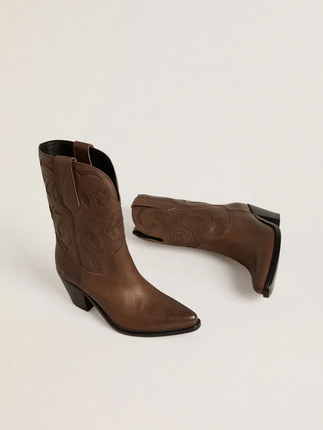 „Wish Star“-Stiefel aus taubengrauem Leder mit Ton-in-Ton-Einlagen