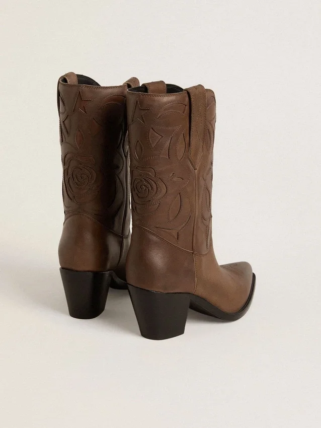 „Wish Star“-Stiefel aus taubengrauem Leder mit Ton-in-Ton-Einlagen