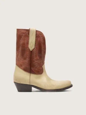 „Wish Star“-Stiefel für Damen aus beigem und braunem Leder mit Stickerei