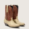 „Wish Star“-Stiefel für Damen aus beigem und braunem Leder mit Stickerei
