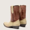 „Wish Star“-Stiefel für Damen aus beigem und braunem Leder mit Stickerei