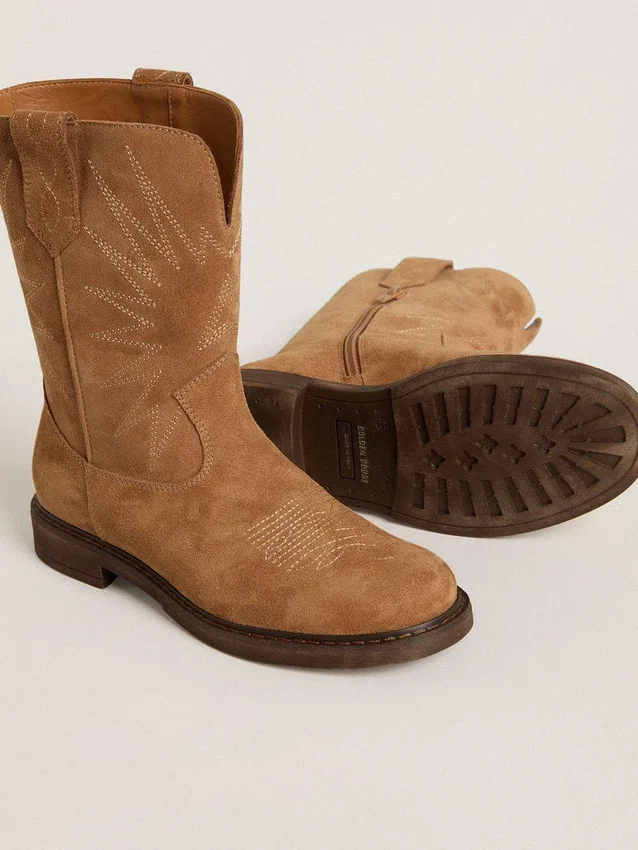 Wish Teen-Stiefel aus kamelfarbenem Wildleder mit Sternstickerei