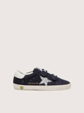 „Young Old School“ aus blauem Wildleder mit silbernem Glitzerstern und weißer Lederlasche an der Ferse